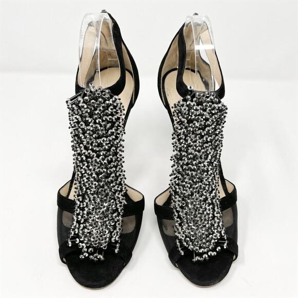 Jimmy Choo Black Suede & Mesh Embellished “Felina” Sandals – Size 39 - Picture 2 of 8